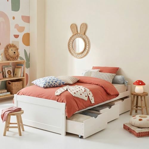 IDIMEX Lit Fonctionnel MIA avec rangements 3 tiroirs 90 x 190 cm, en pin Massif lasuré Blanc