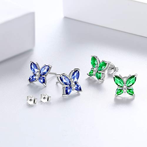 Aurora Tears 925 Sterling Silver Butterfly Studs,Butterflies May-Emerald Birthstone Crystal Earrings Studs Jewelry Gift For Women Teen Girls #TOP1