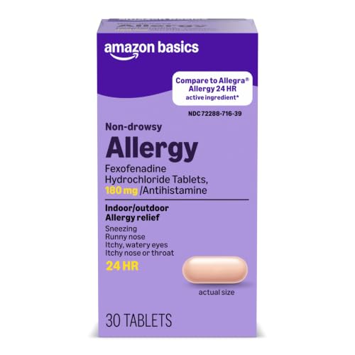 Amazon Basics All Day Allergy Relief, Fexofenadine Hydrochloride Tablets, 180 mg, Antihistamine, Non-Drowsy, 24-Hour Relief, 30 Count (Previously Care) - image 1