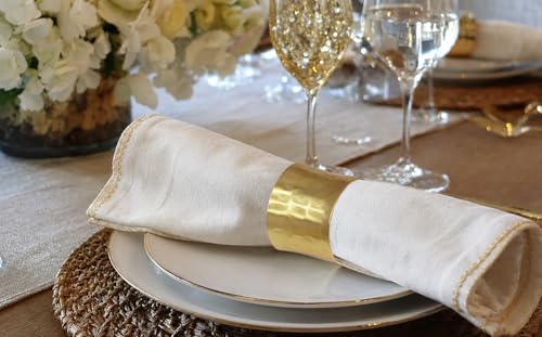 Image of COTTON CRAFT Gold Napkin Rings - 12 Pack Hammered Metal Napkin Ring Holders - 2 inch Round - Elegant Table Decor for Weddings, Christmas, Holidays & Dinner Parties