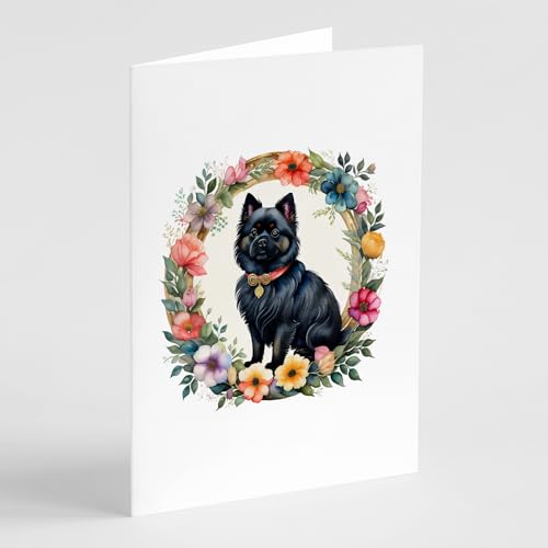 Caroline's Treasures German Spitz and Flowers Greeting Cards and Envelopes Pack of 8 Blank Cards with Envelopes Whimsical A7 Size 5x7 Blank Greeting Cards