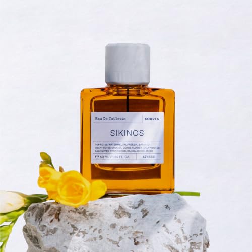 Image of KORRES Sikinos Eau de Toilette Spray, Unisex Vegan Fragrance, 1.69 Fl Oz | Watermelon Freesia Bamboo Top, Mimosa Lotus Salty Notes Heart, Cedarwood Sandalwood Musk Base, Summery Scent for Women & Men