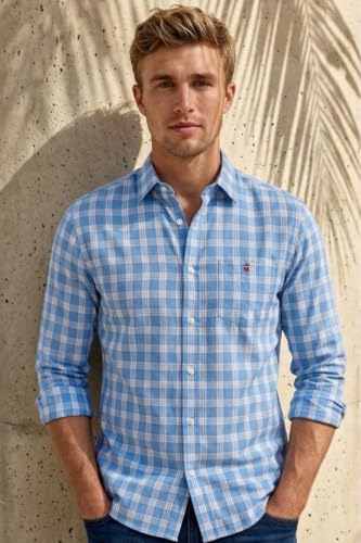 Image of Louis Philippe Men's Slim Fit Premium Cotton Easy Care, Soft Handfeel Full Sleeve Checks Casual Shirt