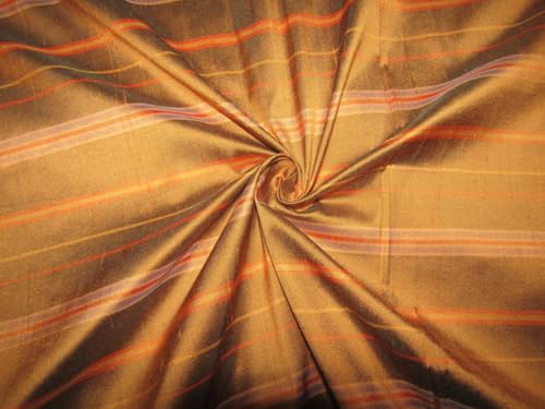 Soie dupion 100% au mètre, rayures cuivrées, tissu luxe pour haute couture