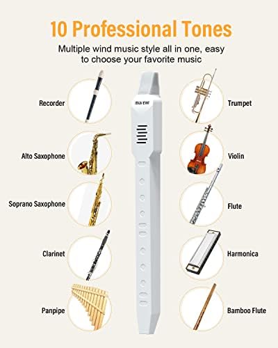 KONIX DC02 Digital Wind Instrument, Mini Electronic Wind Instrument Set with Removable Nozzle and Rechargeable Battery, Built-in 10 Musical Instrument Tones, White 2 41KC7M7PByL. AC