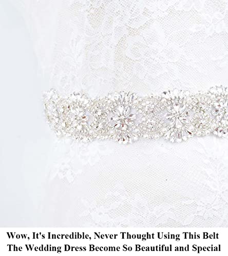 Partisout Rhinestone Bridal Belt - Silver Wedding Belt for Bride Dress with Rhinestones2