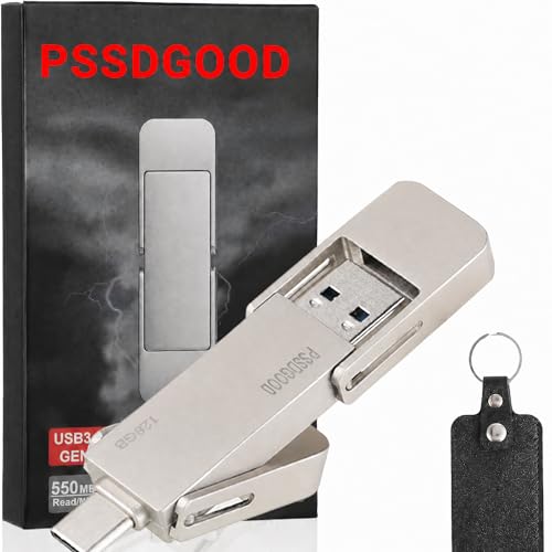 PSSDGOOD 128GB USB�h���C�u �|�[�^�u��SSD ����550MB/�b 2�C��1�t���b�V���h���C�u Type C+A USB3.2 Gen2 �O�t���\���b�h�X�e�[�g�h���C�u SSD�O�t���n�[�h�h���C�u iPhone 15/16/17/Andro