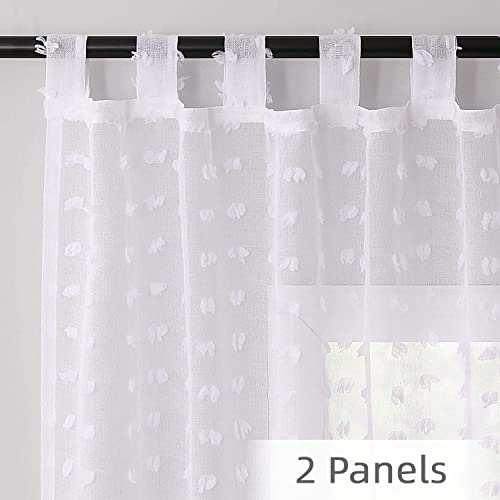 White Sheer Curtains 108 Inches Length Tab Top Sheer Curtain Polka Dot Long White Curtain Panel White Textured Curtain Boho Farmhouse Window Curtain High Ceilling Large Window 52X108 Long 9Ft 1 Pair #TOP2