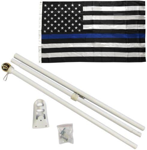 K's Novelties 3x5 3'x5' Thin Blue Line Flag Support Local Police White 6ft Pole Kit Gold Ball Top
