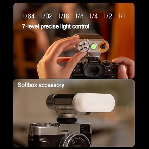 Retro Camera Flash, Hot Shoe Speedlite, 7 Levels Brightness, Adjustable, 0.1s-1.5s Recycle, with Detachable Softbox, Type-C Fast Charging, for DSLR & Mirrorless Cameras