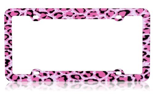 Pink Leopard Plastic License Plate Frame