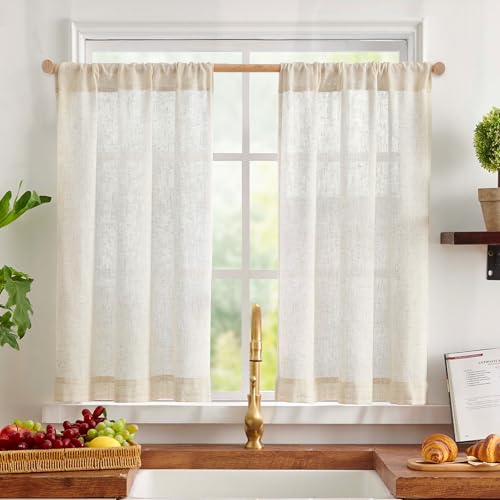 jinchan Tier Curtains 36 Inch for Small Window Linen Blend