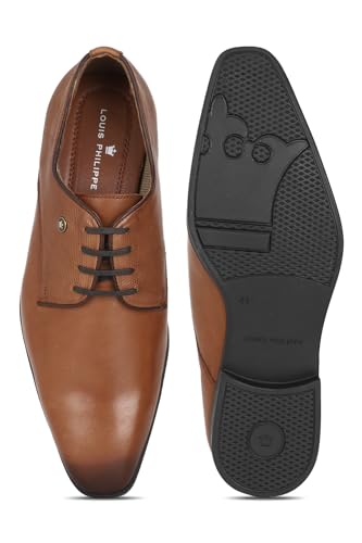 Image of Louis Philippe Men Premium Leather Breathable Lining Material Anti Slip with Heel TPR Sole Formal Derby Shoes