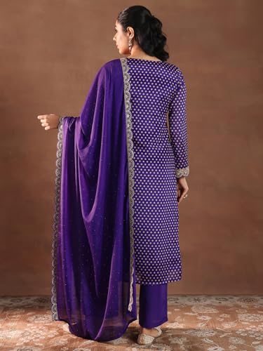 Image of Libas Printed Silk Blend Straight Kurta With Trouser and Dupatta