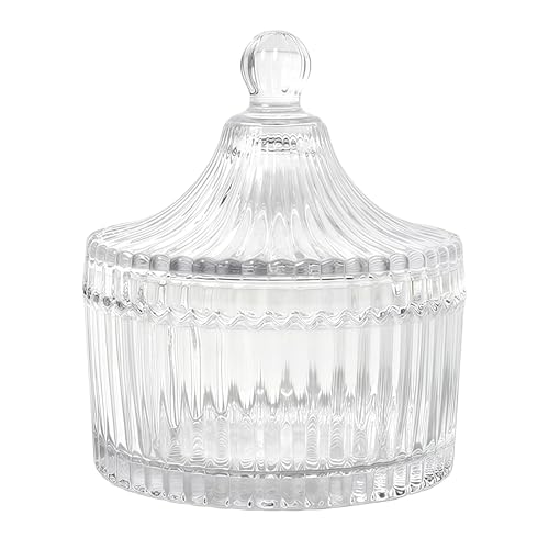 UPSTORE 300ML/10Oz Clear Crystal Glass Candy Dish with Lid, Decorative Covered Food Storage Jar for Candy, Cookies, Jewelry, Multi-Purpose Organizer for Home Kitchen Office Wedding Christmas Decor