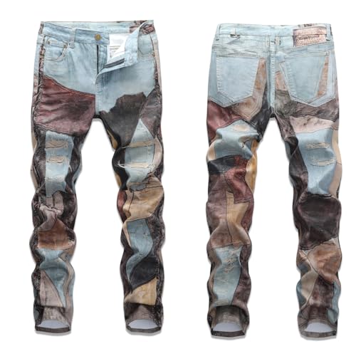 Men's Designer Straight Slim Fit Stretch Patchwork Jeans Comfort Skinny Biker Denim Pants3