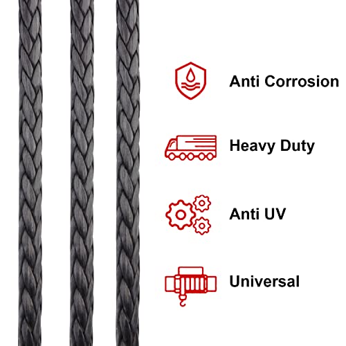 Off Road Boar Synthetic Winch Rope 3/8 92 Ft, 25000Lbs Recovery Rope With Hook, Winch Cable Replacement, Winch Line Extension For 4Wd Atv/Utv Vehicle Jeep Suv (Black) #TOP4