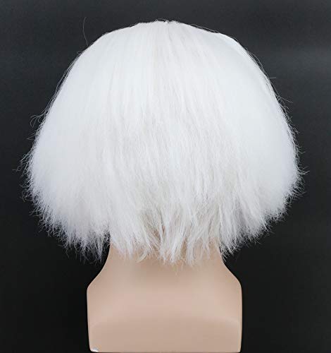 Yuehong Short White Old Men Wig Fluffy Bald Head Wig Synthetic Halloween Costumes Cosplay Wigs
