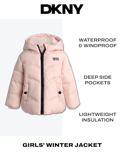 DKNY Infant Toddler Baby Girls\' Winter Jacket - Fleece Lined Quilted Bubble Puffer Parka Coat for Girls (Sizes:12M-4T), Size 12 Months, Dusty Rose - Thumbnail 2