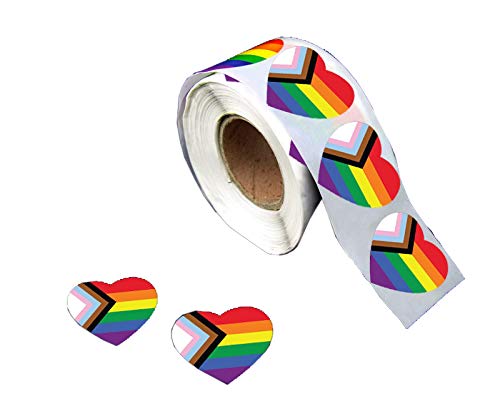Fundraising For A Cause | Progress Pride  Daniel Quasar Heart Stickers - LGBTQ Pride Heart-Shaped Stickers for Pride Month (1 Roll)