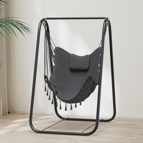 G TALECO GEAR Hammock Chair with Stand,Heavy-Duty and Rustproof Hanging Chair with Stand,Hammock Swing Chair Stand,for Indoor Outdoor Patio Yard Garden Porch (Grey) by G TALECO GEAR - Image 3