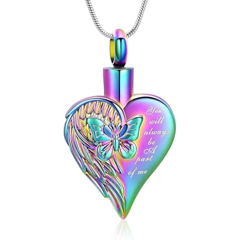 Hearbeingt Heart Urn Necklace for Ashes for Women Cremation Jewelry Butterfly Ashes Pendant for Human/Pet Keepsake Urn Locket of Loved Ones Cover