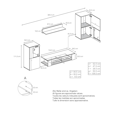 Foto von Vladon Wohnwand Movie, Anbauwand bestehend aus 1 TV-Board, 2 Vitrinen und 1 Regal, Schwarz matt/Schwarz matt/Avola-Anthrazit (Gesamt: 300 x 190 x 39 cm)