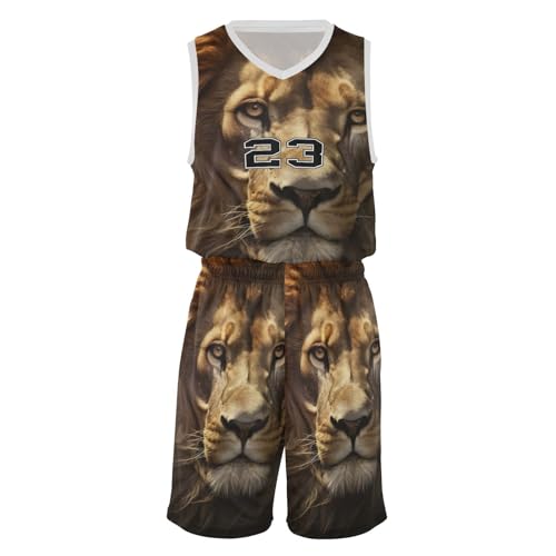 FLildon Wild Lion Boys Basketball Jersey Set Tank Top Shorts Tracksuit Sport Training Suit for Kids, XL