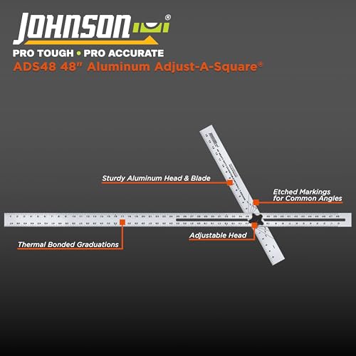 Image of Johnson Level & Tool ADS48 Adjust-A-Square Heavy Duty Aluminum Adjustable, 48 inch, Silver, 1 Square
