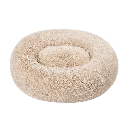 Image of Amazon Basics Washable Donut Pet Bolster Faux Fur Bed with Removable Cover, Anti-Slip Bottom for Dog, Beige, 23 inch x 23 inch