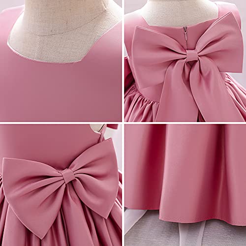Idopip Flower Girls Bowknot Tutu Dress For Kids Baby Wedding Bridesmaid Birthday Party Pageant Formal Dresses Toddler Little Princess First Communion Baptism Christening Prom Gown Dusty Pink 18-24 Months thumb #5