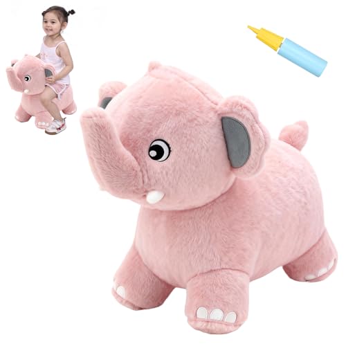 INPANY Bouncy Horse, Elephant Hopper Toys, Toddler Plush Bouncing Animal, Kids Inflatable Ride on Rubber Bouncer, Outdoor Birthday Gift for 2 3 4 Yr Boy Girl, Pink