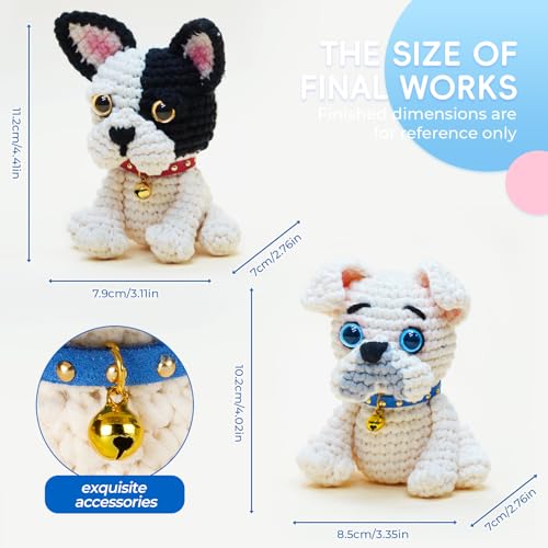 Image of Gipony Crochet Kit for Beginners Animal,Crochet Animal Kits,Crochet Pet Toys Kits,Learn to Crochet with Step-by-Step Video Tutorials,Beginners Crochet Kits for Adults(2 Pack French Bulldog)