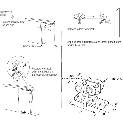 Image of 13 /16 inch Pocket Door Ball Bearing Hangers Fit Kenna-Frame, Crawford & Press-Rite Doors V-Type Tracks, Upgraded N 7065 with Quad-Wheel, 3 /4 inch C.T.C., Min. 1 inch Thick Doors, 2 Pack