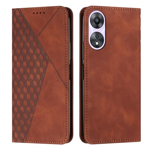Coque Oppo A58 rabat en cuir marron au design soigné et élégant