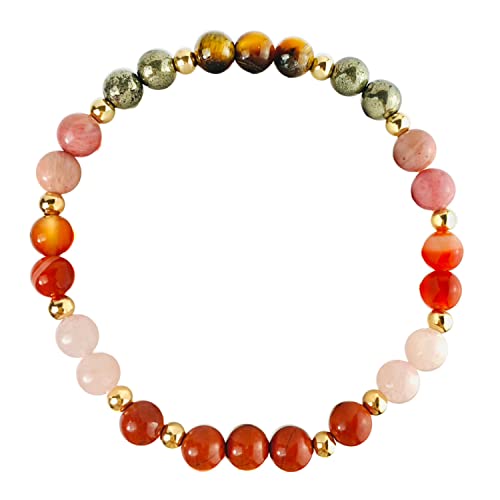 Aries Zodiac Crystal Beaded Bracelet, Aries Gift, March April Birthstone Bracelet, Aries Zodiac Jewelry Gifts for Her, Pyrite, Tigers Eye, Rhodonite, Carnelian, Rose Quartz, Red Jasper