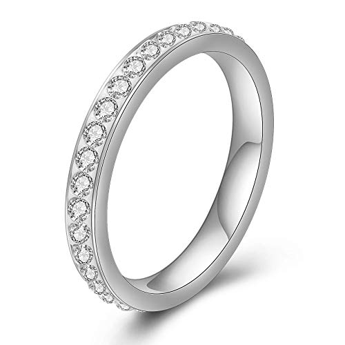 VQYSKO Cubic Zirconia Cz Eternity Engagement Wedding Band Ring, 18k Gold Plated Stackable Ladies Band Ring，3/4/5/8/12mm