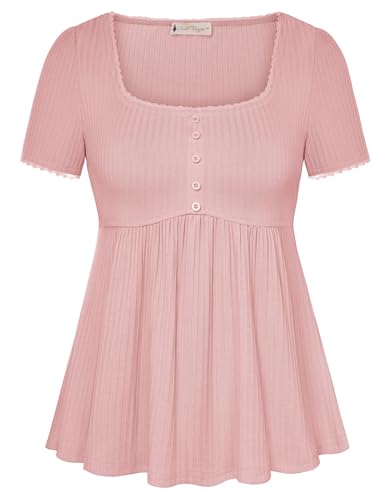 Image of Belle Poque Women's Summer Cute Tops Short Sleeve Babydoll Peplum Top 2026 Square Neck Casual Shirts Teen Top Tee