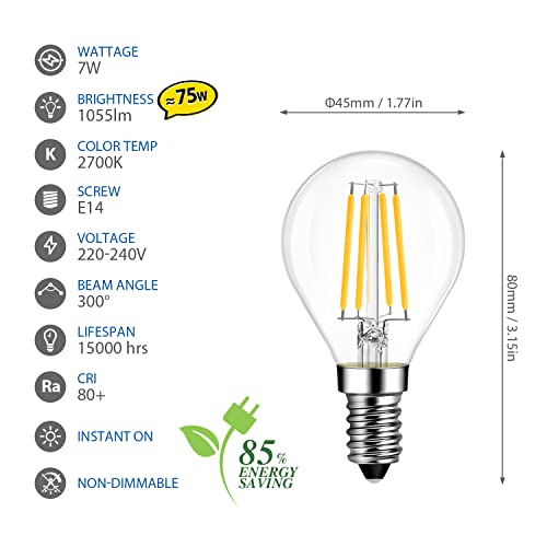 LVWIT 7W SES E14 Led Bulbs,Small Screw Light Bulb E14,G45 Golf Ball LED Filament Bulb 75W Incandescent Equivalent,1055Lm Super Bright - Image 2