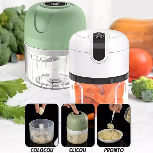 Miniprocessador Triturador de Alimentos Elétrico Sem Fio com 3 Lâminas de Aço Inoxidável - Ideal par