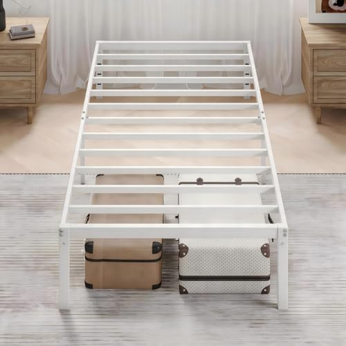 MUTICOR Cadre de lit métallique 90 x 200 cm avec Rangement – Structure Robuste, sans Bruit, Montage Facile, Blanc