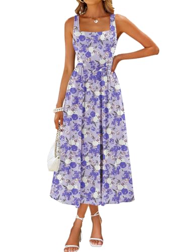 Image of Sureple Midi Dresses for Women 2026 Spring Square Neck Tank Sleeveless A Line Casual Summer Sundresses with Pockets