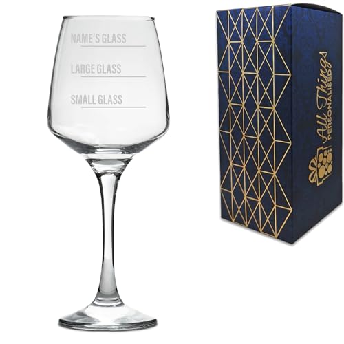 Personalised Engraved Tallo Wine Glass with Name's Glass Bold Measurements Design, Customise with Any Name for Any Occasion, Laser Engraved, Gift Box Included, Novelty Birthday Retirement Gift