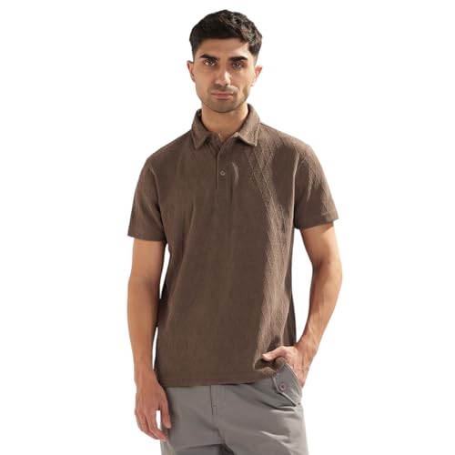 Image of Nobero Textured Polo T-Shirt for Men | Polo T-Shirts for Men | Regular Fit | Textured Fabric | Contrast Collar | Casual & Smart Casual