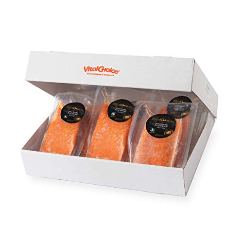 Vital Choice Wild Caught Pacific King Salmon, Frozen, 6 Oz Portions, Skin-On/boneless (Pack of 6), King Salmon, Seafood, Sustainable Seafood, Omega-3