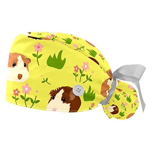 Chapeaux bouffants JDEZ lavables avec motif fleuri et élastique de serrage souple