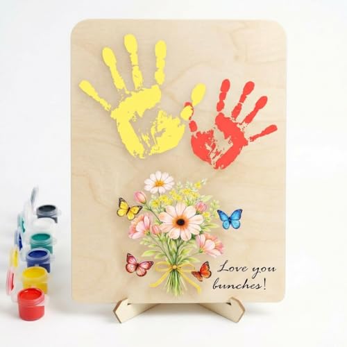 Flower Handprint Plaque For Mothers Day Gifts for Grandma and Mom From Kid Unique Mothers Day Gifts From Daughter Kids Craft Kit Handprint Wooden 7x10 or 9x12 inchs (7x10 inchs)
