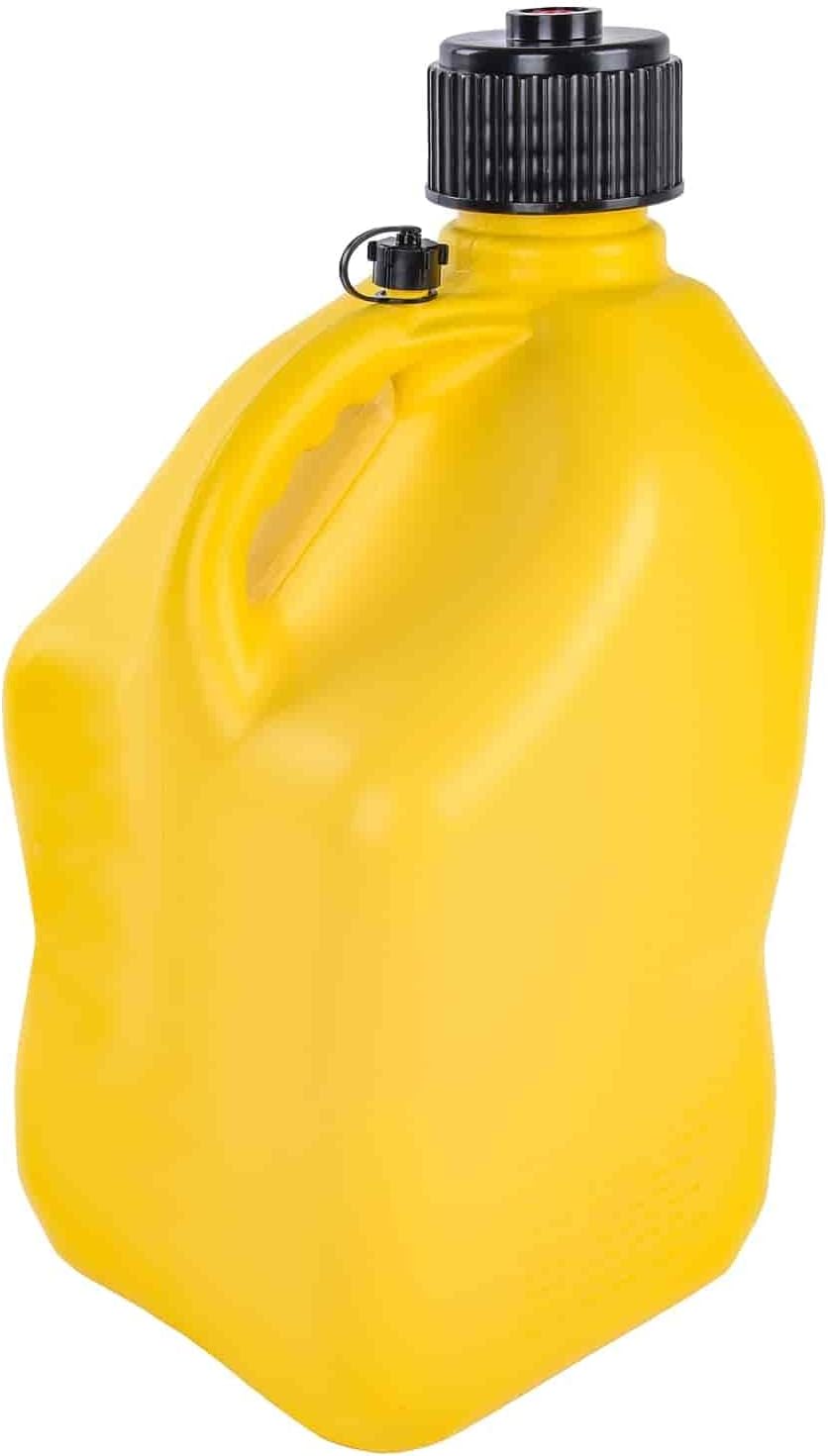 JEGS Square Yellow Jug | 5-Gallon Capacity | Contoured Handle | Exterior Fluid Level Markings | Leak-Free Seal | Unbreakable Cap | Made In USA