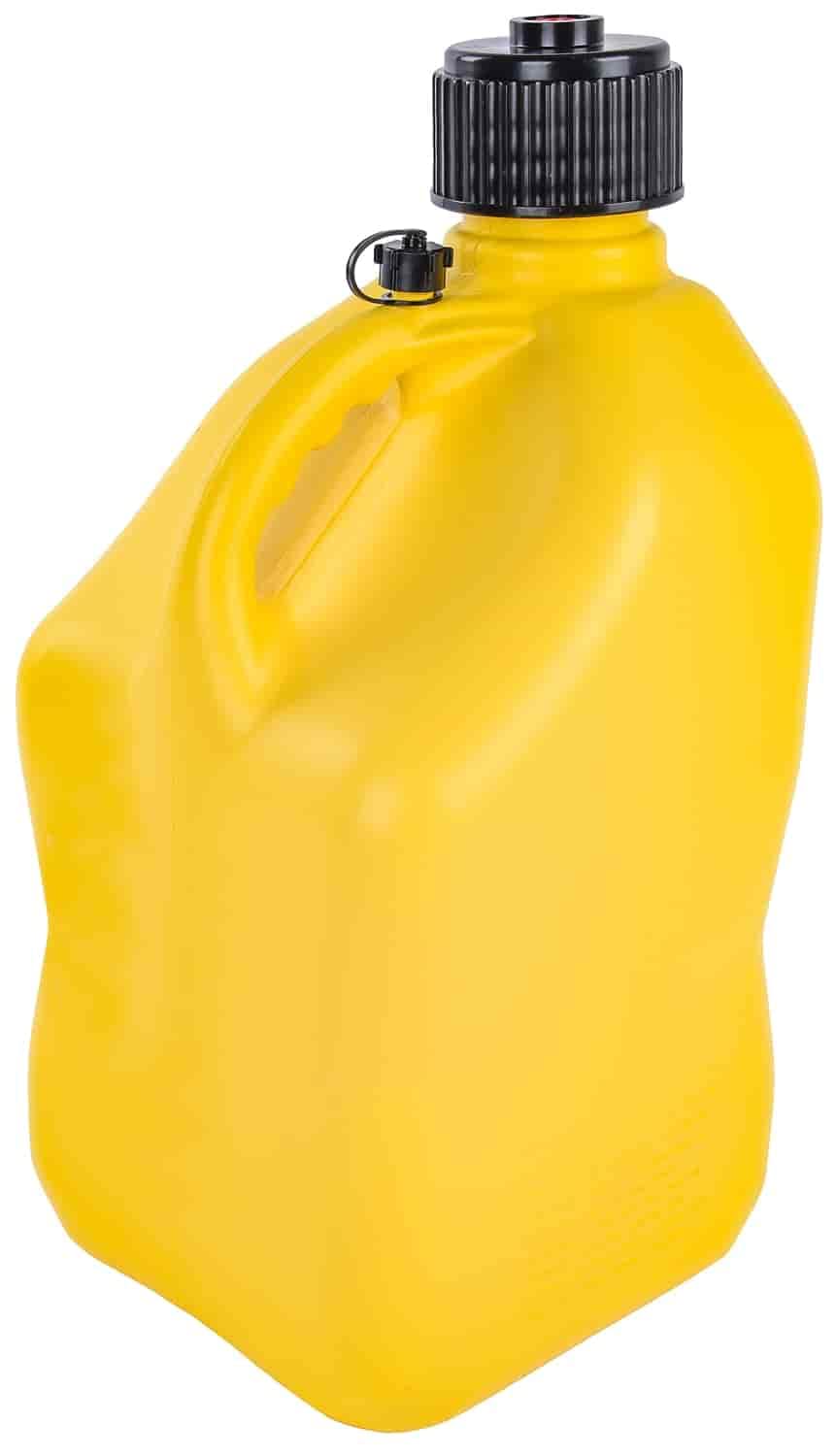 JEGS Square Yellow Jug | 5-Gallon Capacity | Contoured Handle | Exterior Fluid Level Markings | Leak-Free Seal | Unbreakable Cap | Made In USA