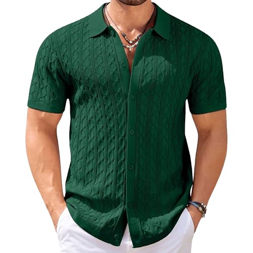 Chemise col cubain hommes polo de plage texturé manches courtes décontracté